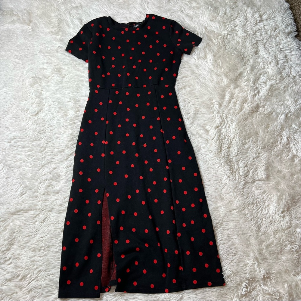 Zara Black and Red Polka dot midi dress